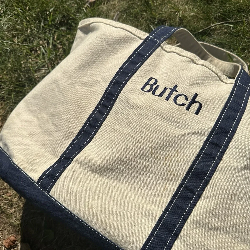 Vtg LL Bean Boat & Tote Zip Top‎ Blue Natural Canvas Bag Freeport Maine X-Large